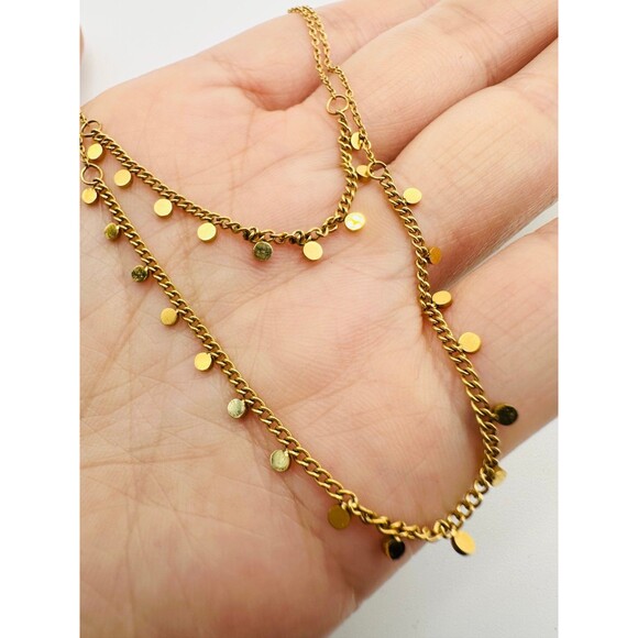 18k gold plated stainless layered dainty Necklace 17” - Picture 2 of 3